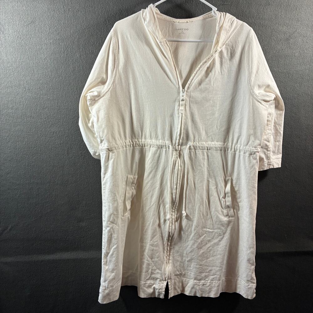lands end women cotton‎ jacket 1x white coverup zip beach pockets lightweight